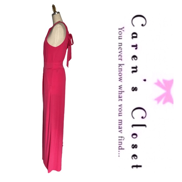 Vince Comuto Pomegranate Pink Wide Leg Stretch Jersey Halter Pant Jumpsuit - Picture 3 of 10